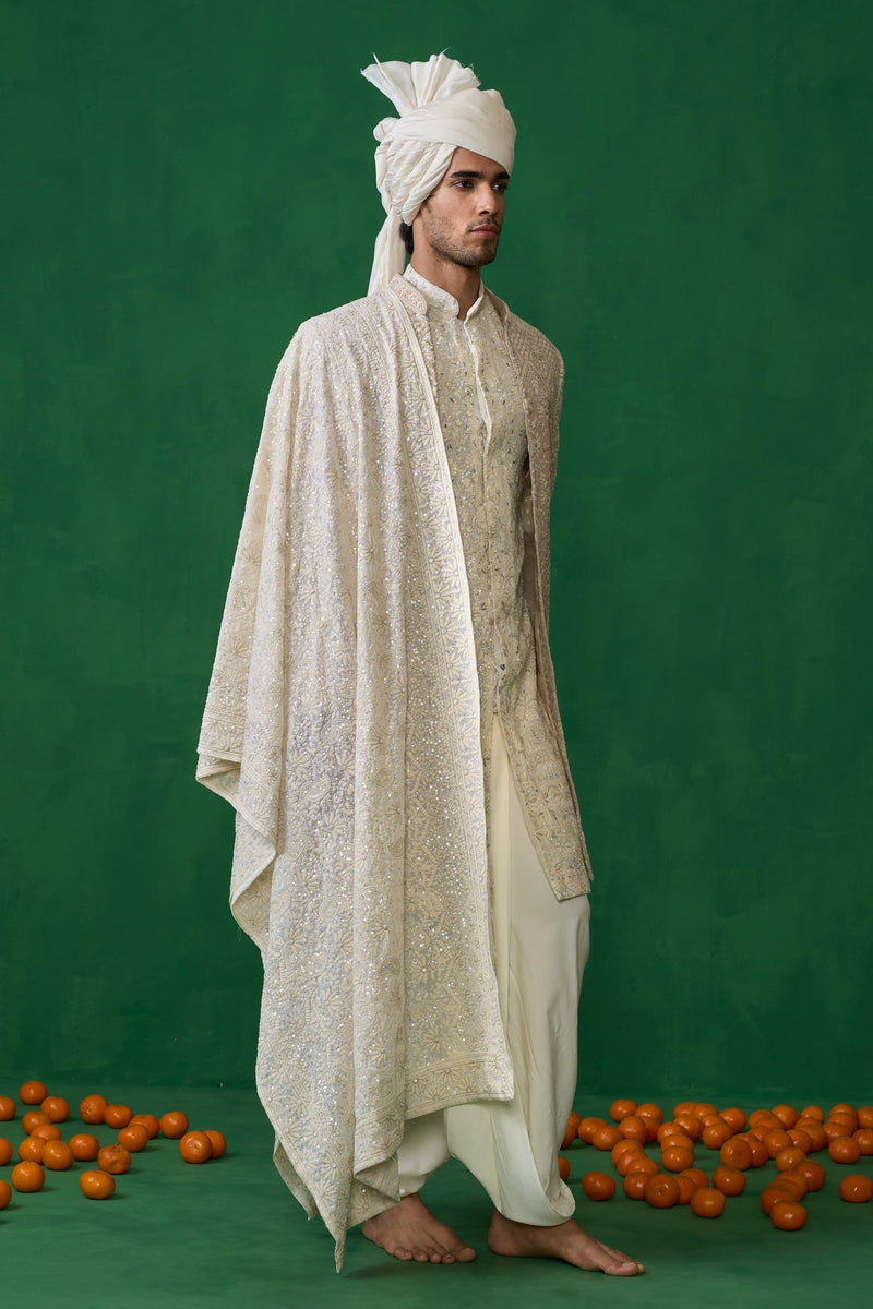 FLORAL BIEGE SHERWANI SET