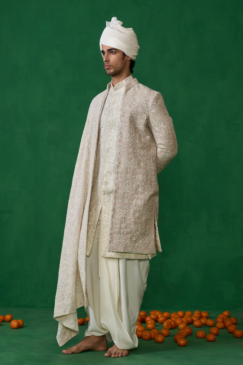 FLORAL BIEGE SHERWANI SET