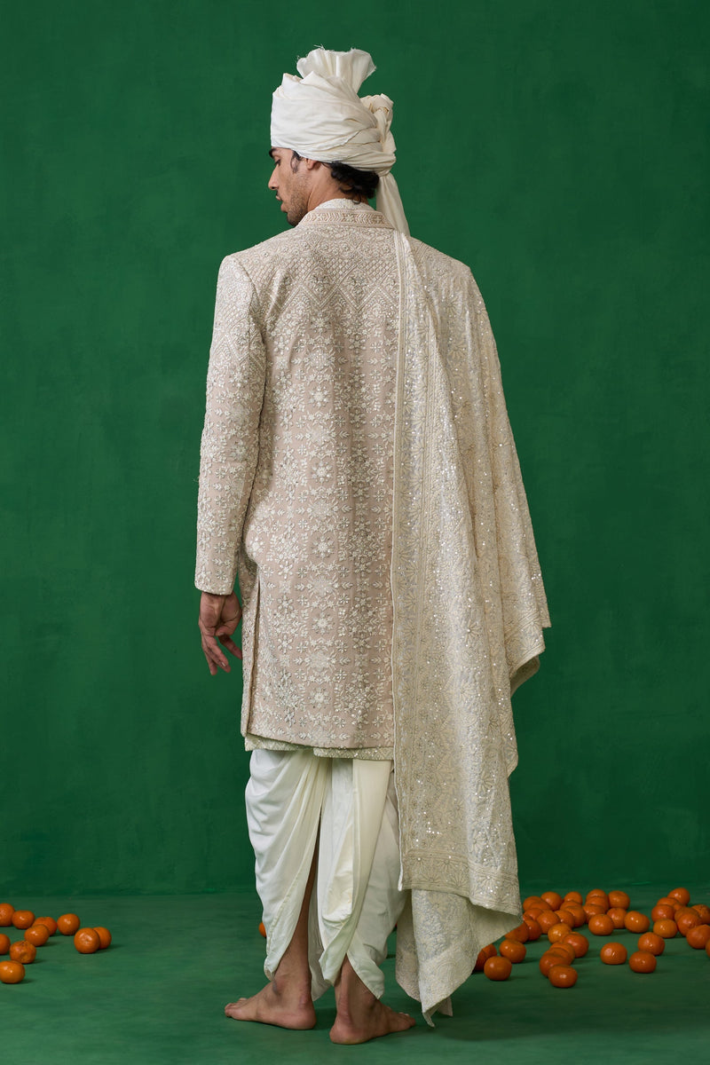 FLORAL BIEGE SHERWANI SET