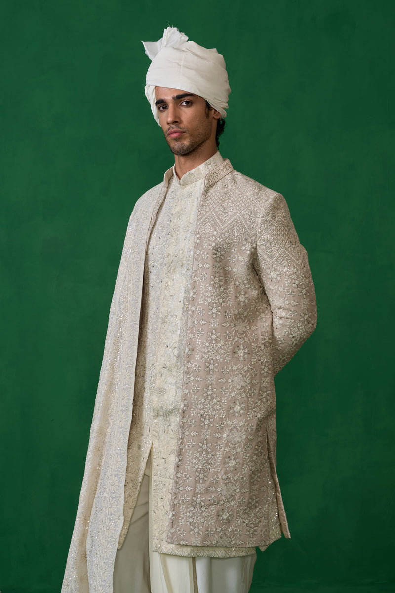 FLORAL BIEGE SHERWANI SET