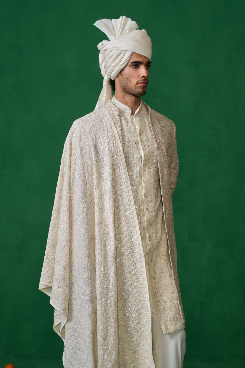 FLORAL BIEGE SHERWANI SET