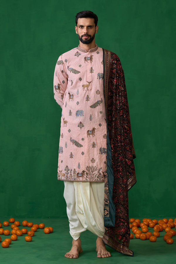 PICHWAI PINK DHOTI KURTA SET