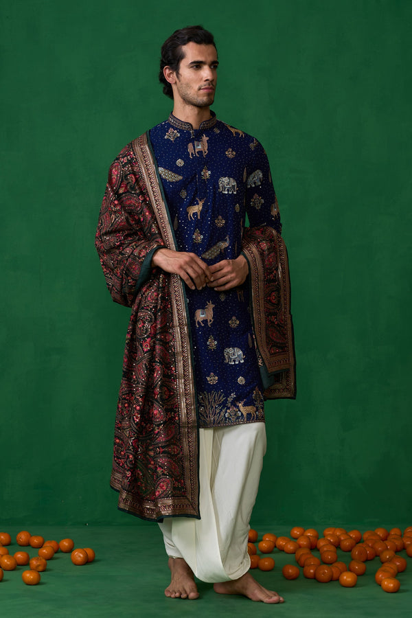 PICHWAI NAVY BLUE DHOTI KURTA SET