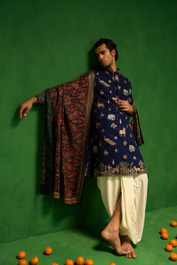 PICHWAI NAVY BLUE DHOTI KURTA SET