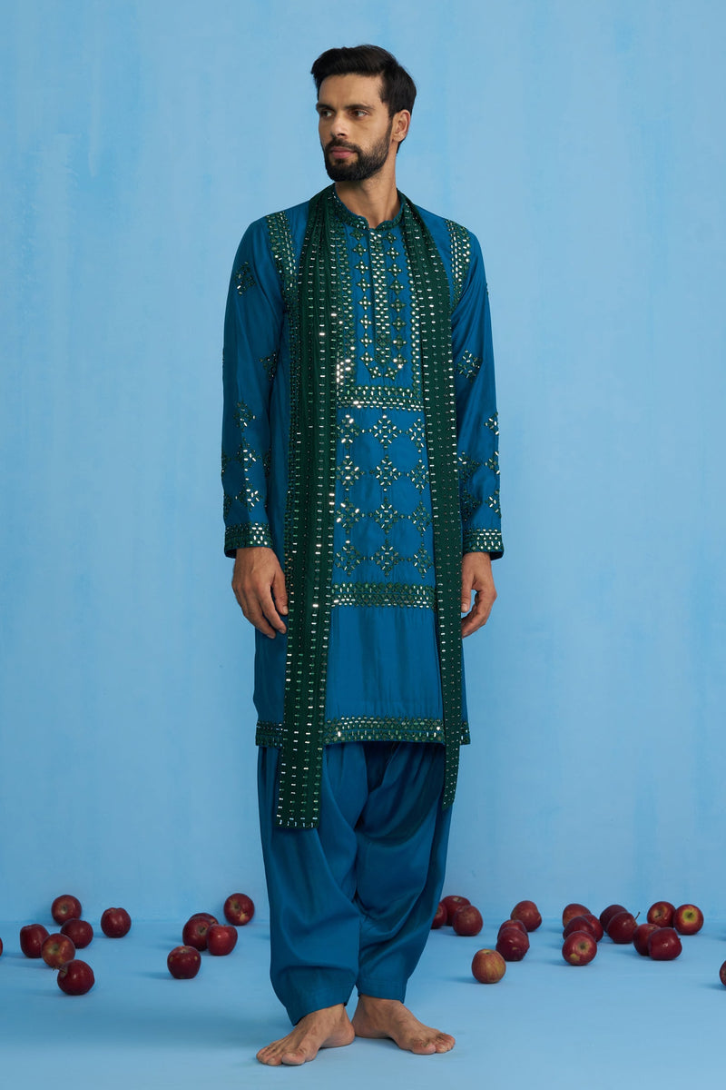 Ssanjay Gaggnani in DARPAN TEAL BLUE KURTA SET