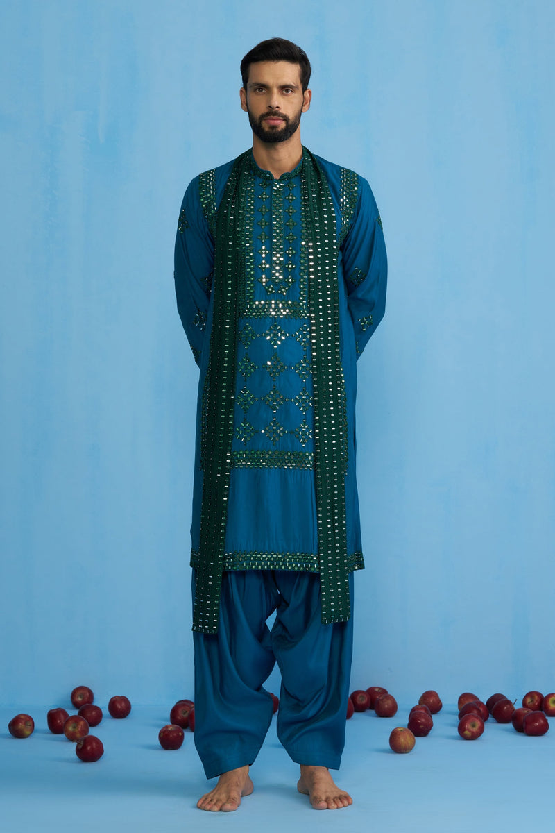 Ssanjay Gaggnani in DARPAN TEAL BLUE KURTA SET