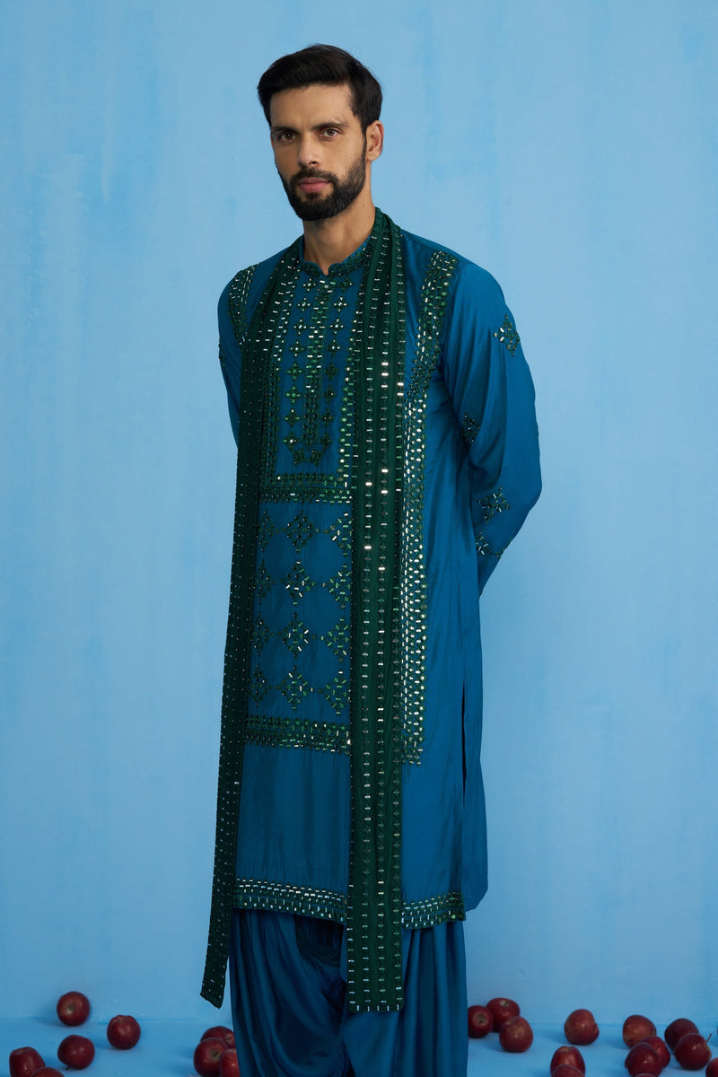 Ssanjay Gaggnani in DARPAN TEAL BLUE KURTA SET