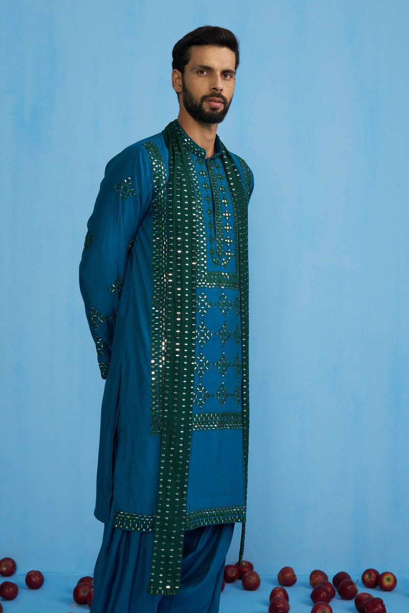 Ssanjay Gaggnani in DARPAN TEAL BLUE KURTA SET