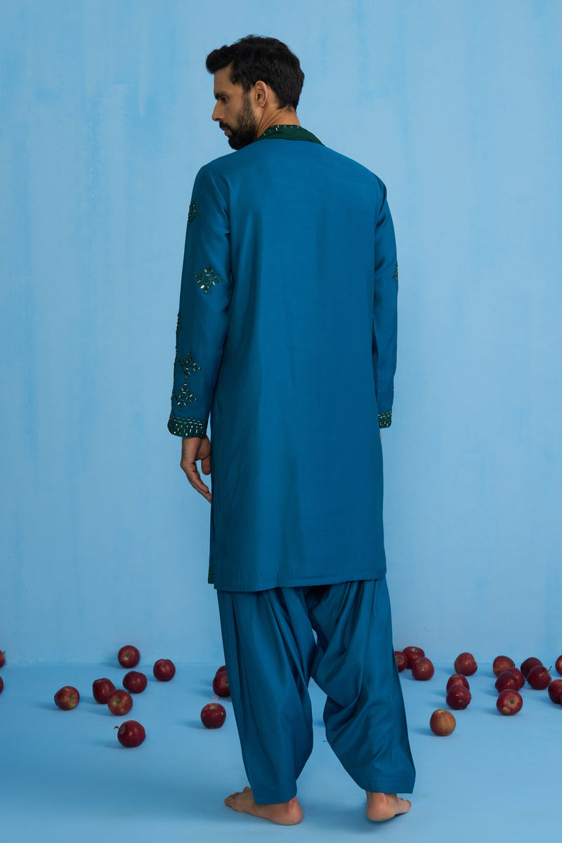 Ssanjay Gaggnani in DARPAN TEAL BLUE KURTA SET