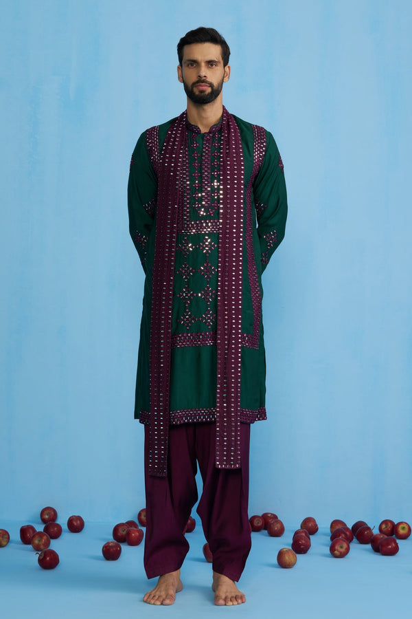 DARPAN BOTTEL GREEN KURTA SET
