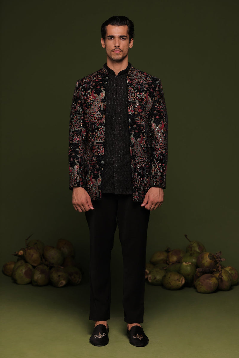 Rajas Dark navy blue Jodhpuri set with shirt and trouser