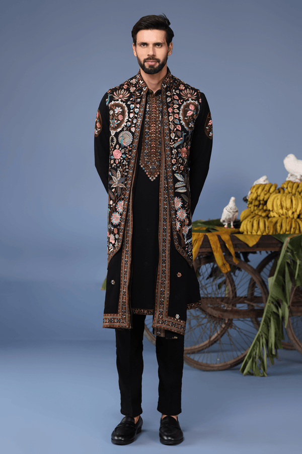 Rithvikk Dhanjani in Dawar Black Kurta Jacket Set