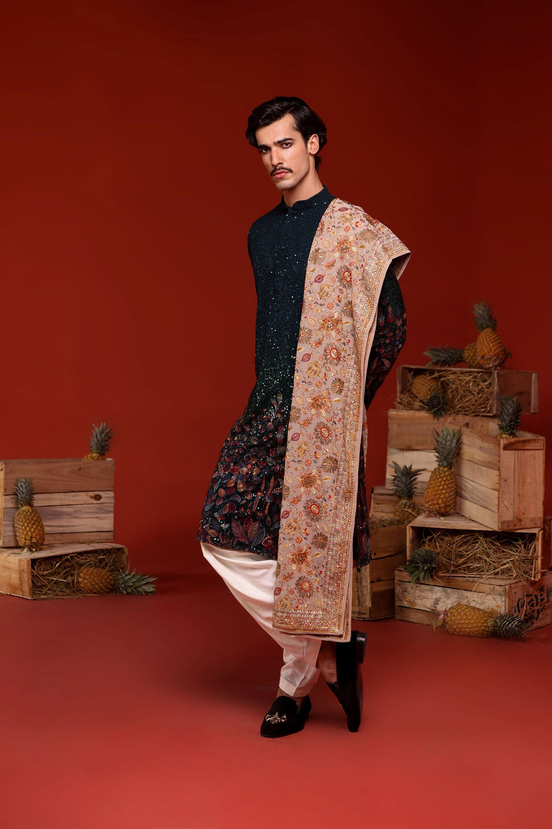 Bhaumya Bottle Green Kurta Set