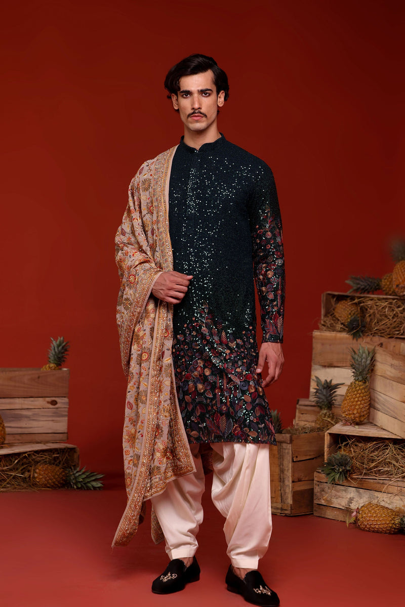 Bhaumya Bottle Green Kurta Set