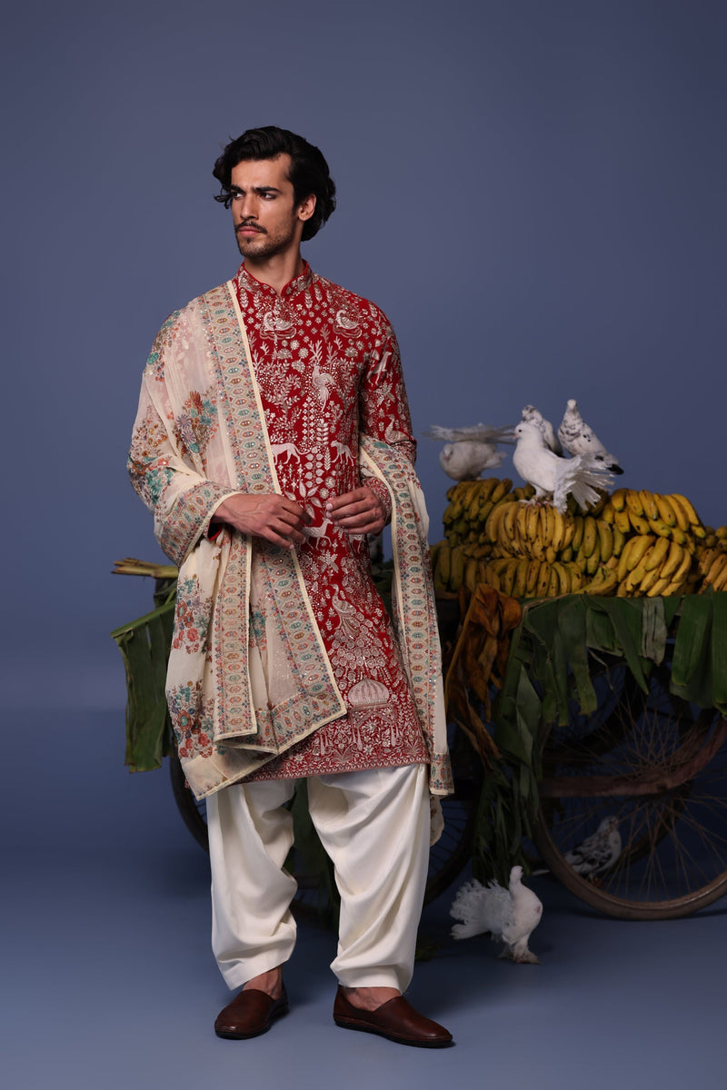 Sharad Malhotra in Nazm Maroon Kurta Set