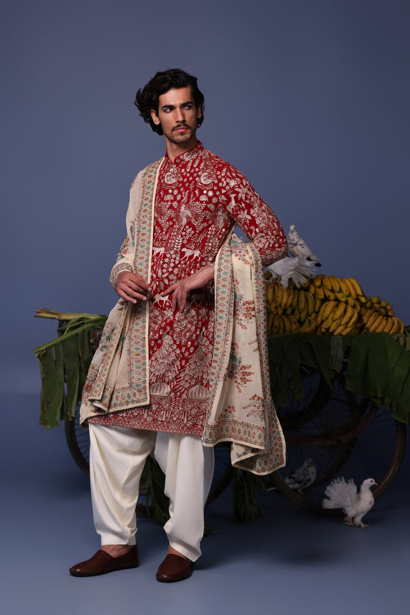 Sharad Malhotra in Nazm Maroon Kurta Set