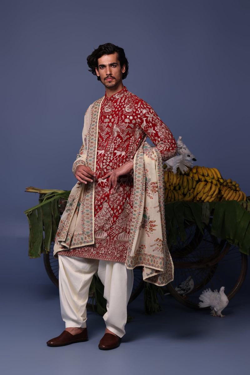 Sharad Malhotra in Nazm Maroon Kurta Set