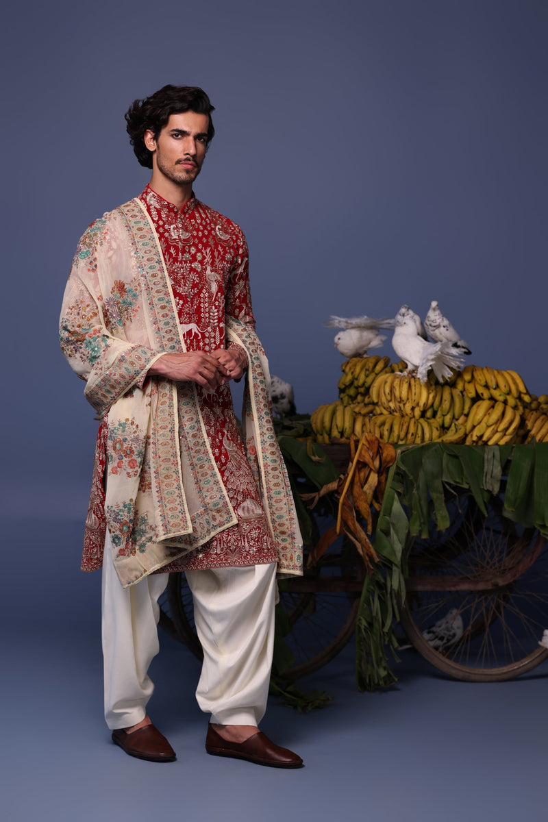 Sharad Malhotra in Nazm Maroon Kurta Set