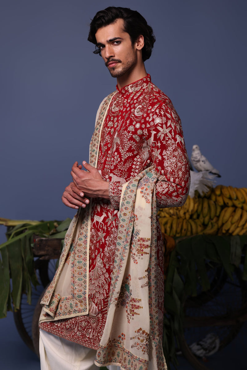 Sharad Malhotra in Nazm Maroon Kurta Set