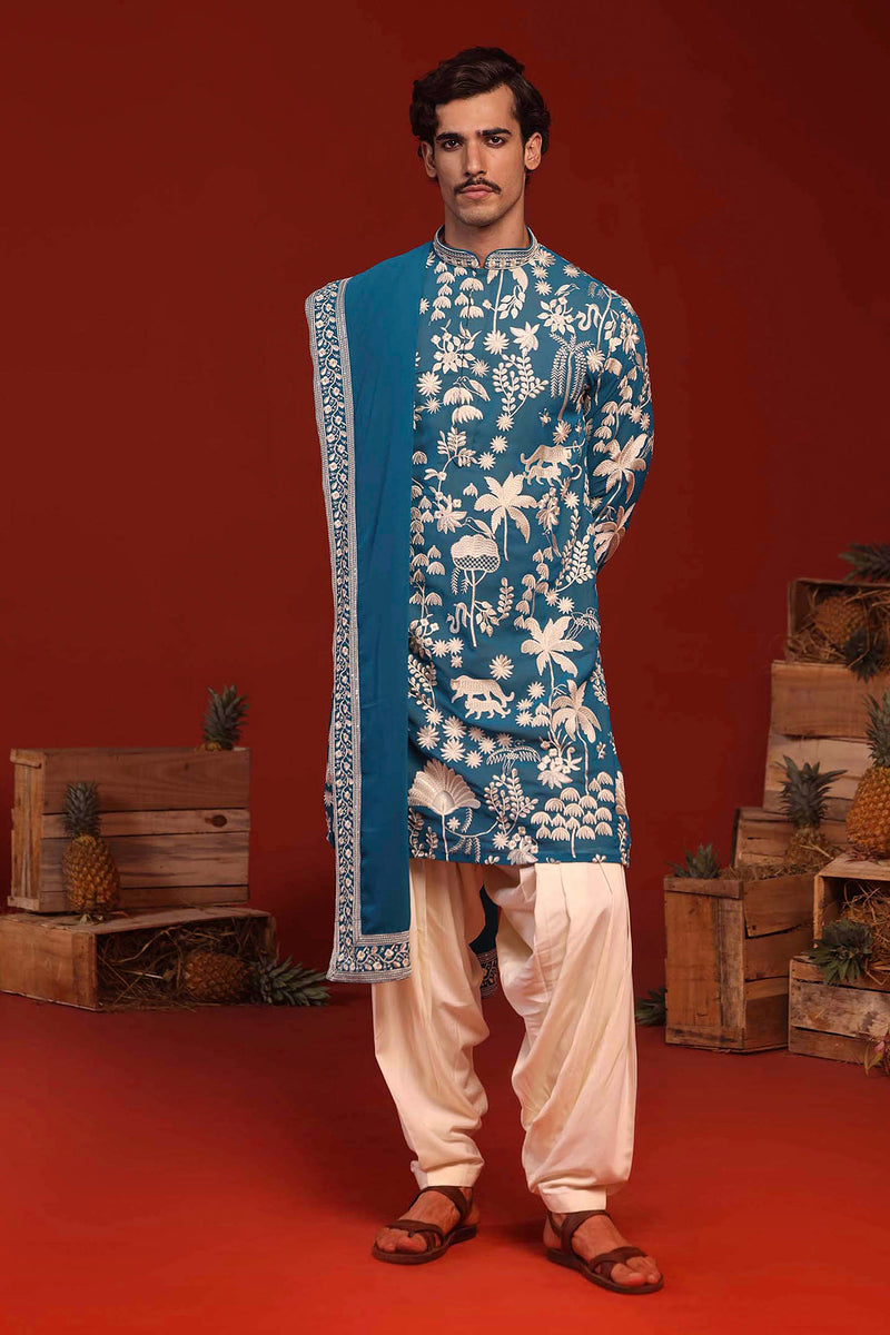 Aayushman Aman Maheshwari in Samar Teal Blue Kurta Set