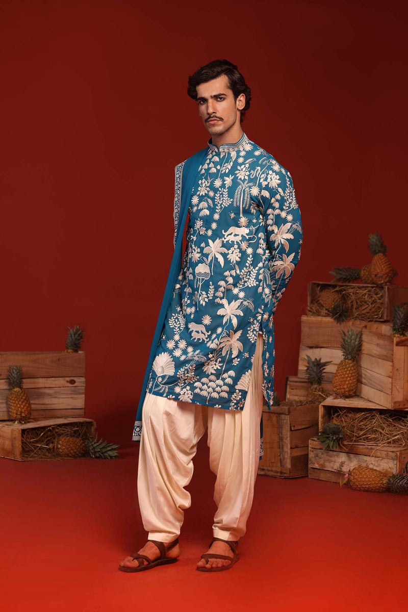 Aayushman Aman Maheshwari in Samar Teal Blue Kurta Set