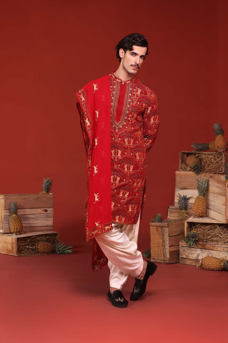 Ajay Reddy in Shikhar Maroon Kurta Set