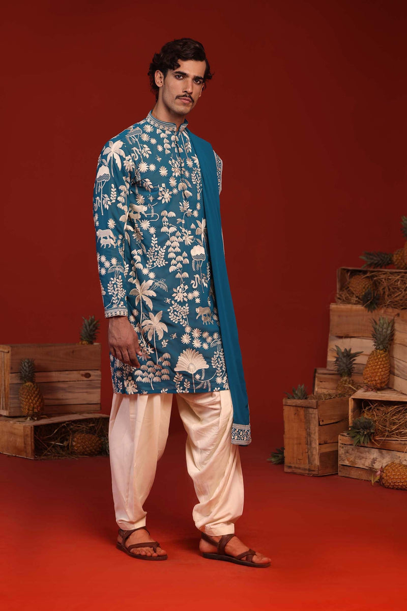 Aayushman Aman Maheshwari in Samar Teal Blue Kurta Set