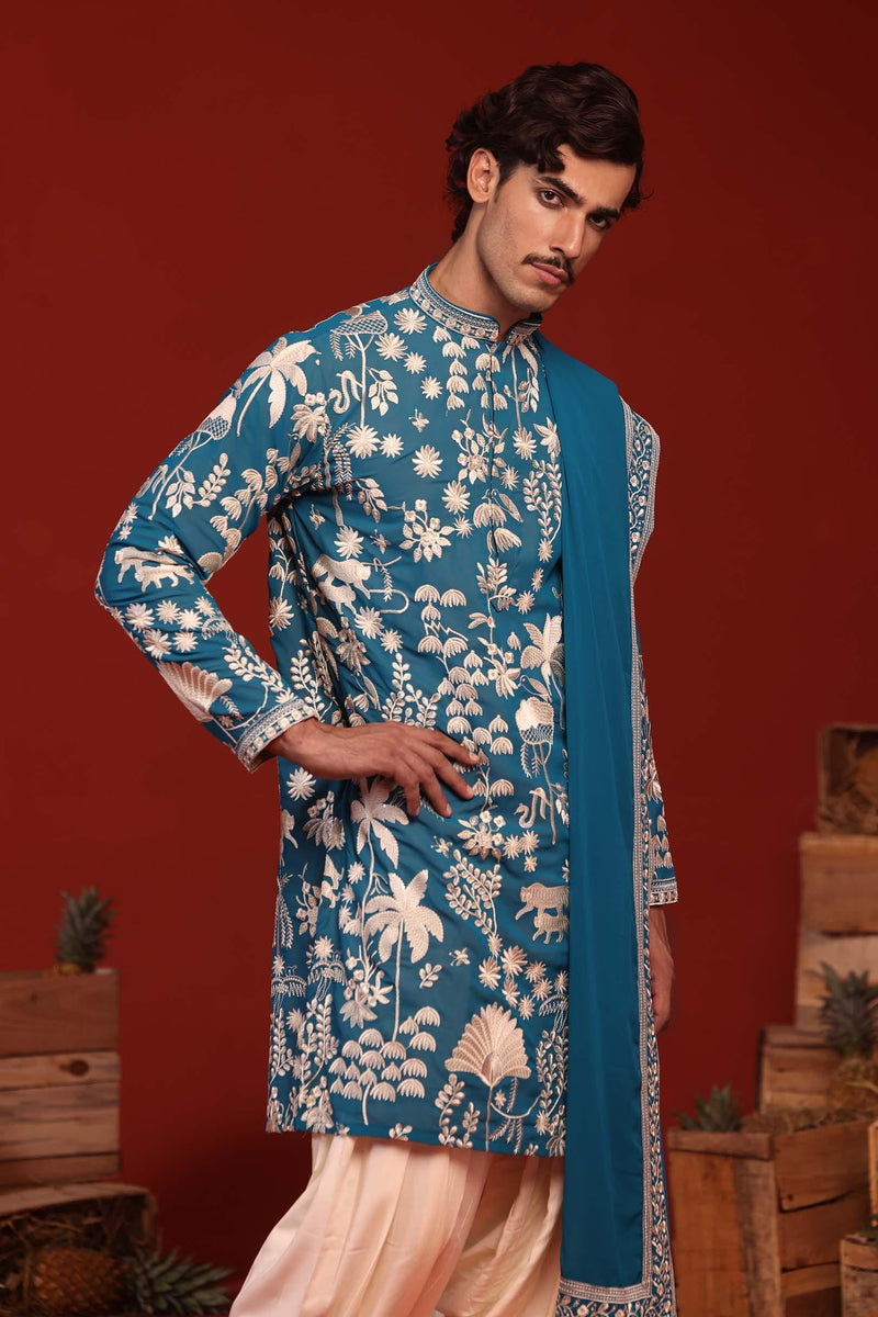 Aayushman Aman Maheshwari in Samar Teal Blue Kurta Set