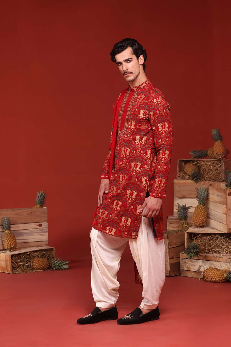Ajay Reddy in Shikhar Maroon Kurta Set