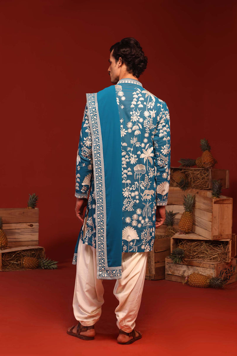 Aayushman Aman Maheshwari in Samar Teal Blue Kurta Set