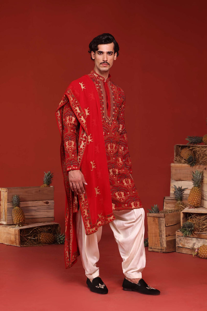 Ajay Reddy in Shikhar Maroon Kurta Set