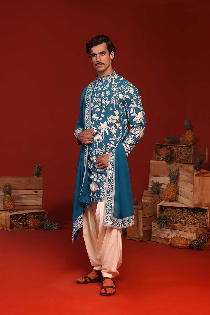 Aayushman Aman Maheshwari in Samar Teal Blue Kurta Set