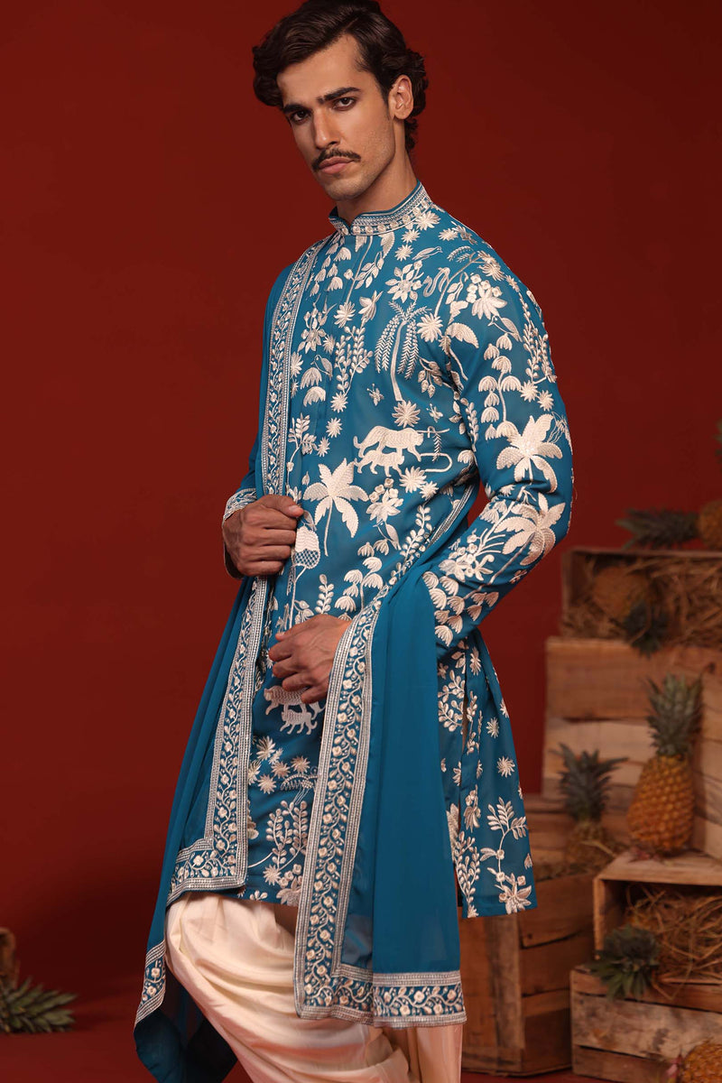 Aayushman Aman Maheshwari in Samar Teal Blue Kurta Set