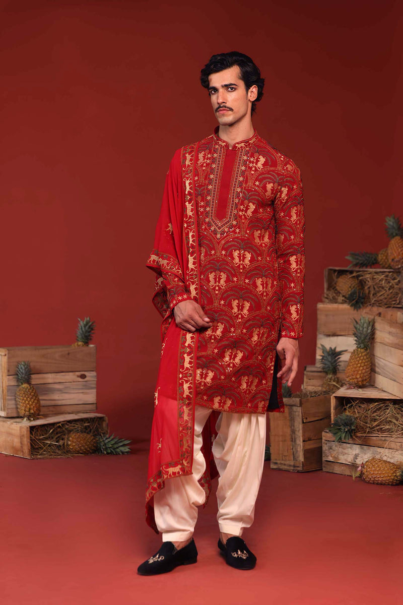 Ajay Reddy in Shikhar Maroon Kurta Set