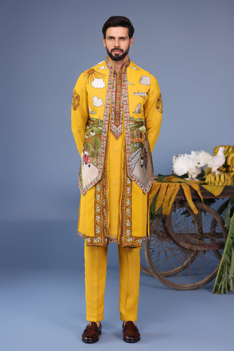 Adarsh Suyal in Musafir Haldi Kurta Jacket Set