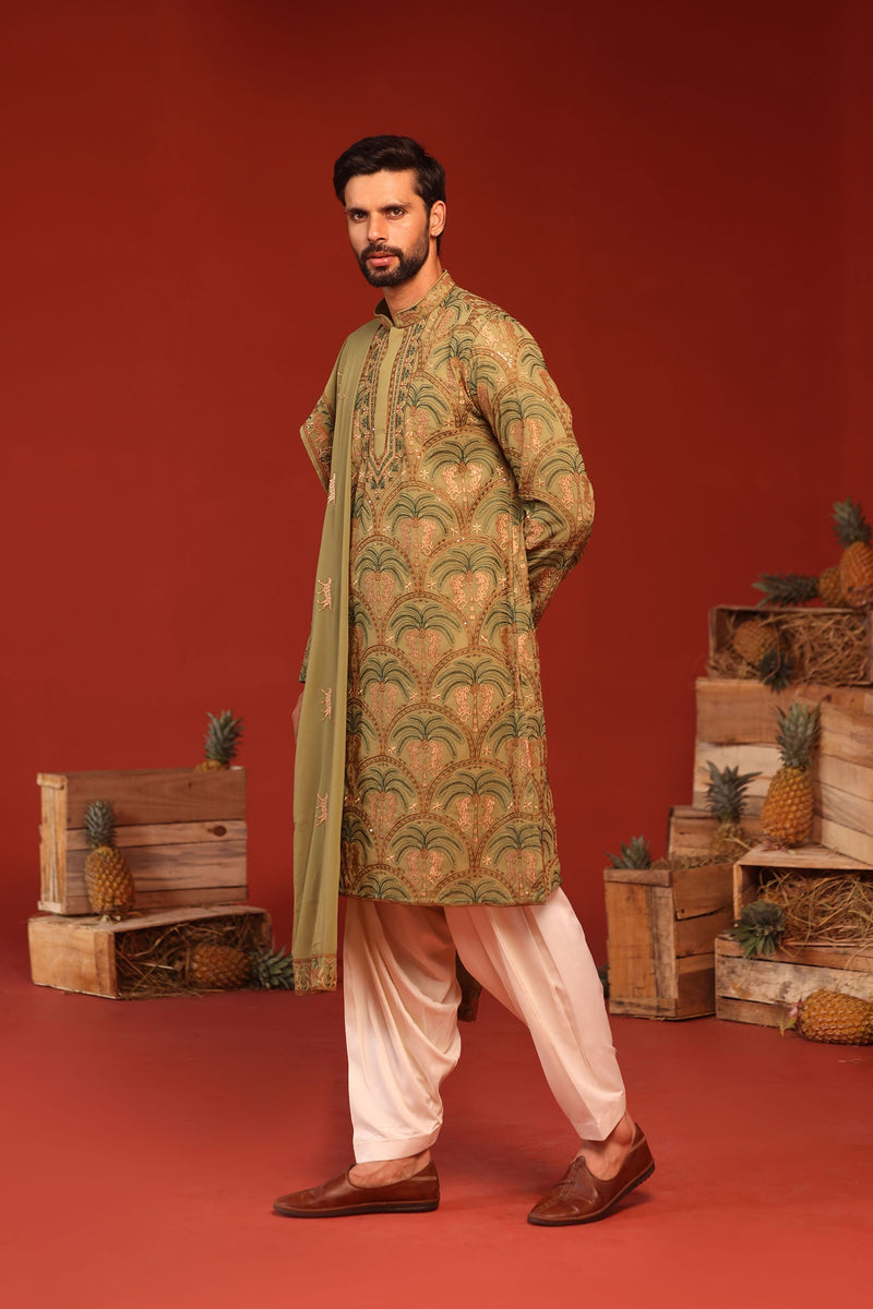 ROHIT CHANDEL IN Anvay Mehandi Kurta Set
