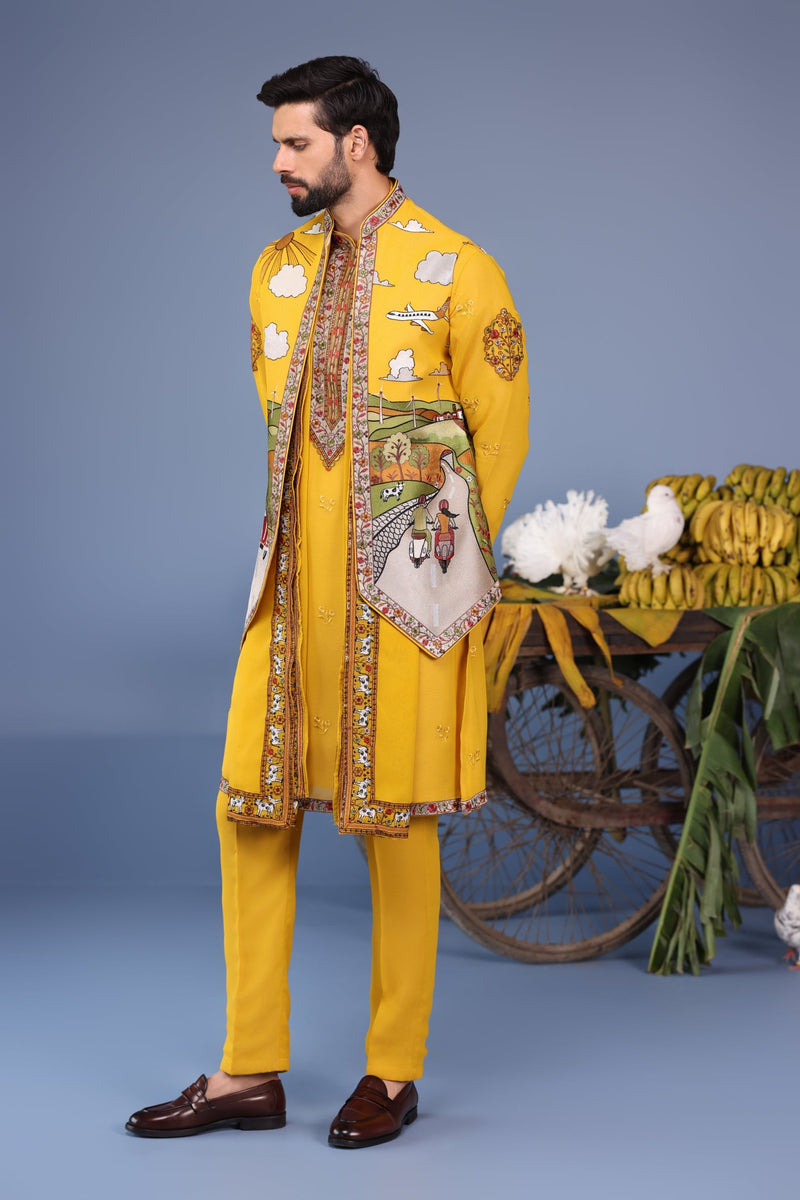 Adarsh Suyal in Musafir Haldi Kurta Jacket Set
