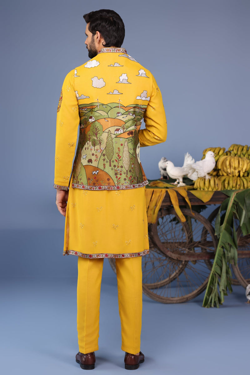 Adarsh Suyal in Musafir Haldi Kurta Jacket Set