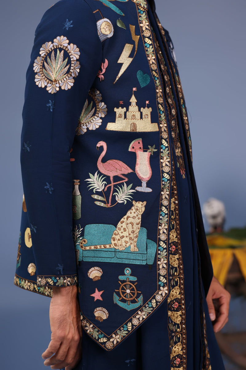 Abhinav Shukla in Maahir Cocktail Navy Blue Kurta Jacket Set