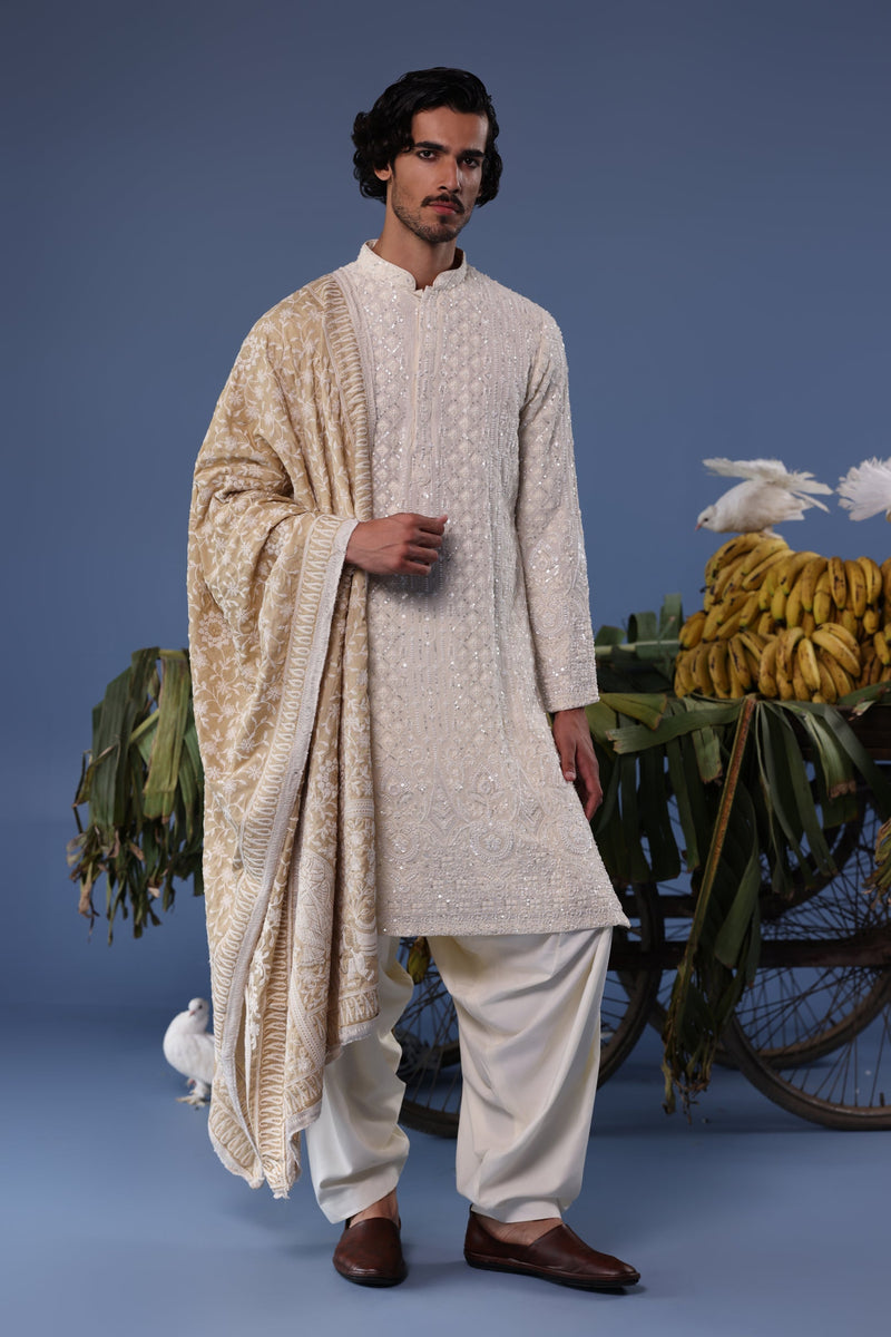 Vishal Pandey in Arham Cream Kurta Set