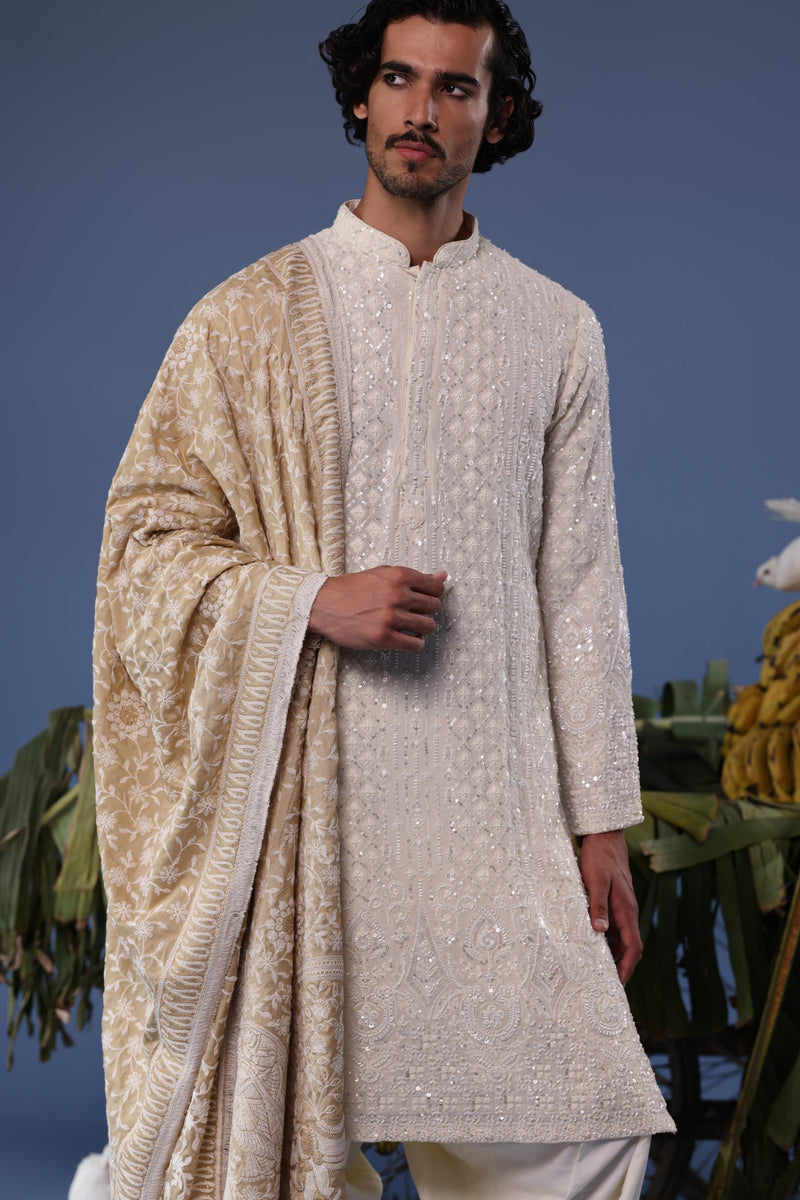 Vishal Pandey in Arham Cream Kurta Set