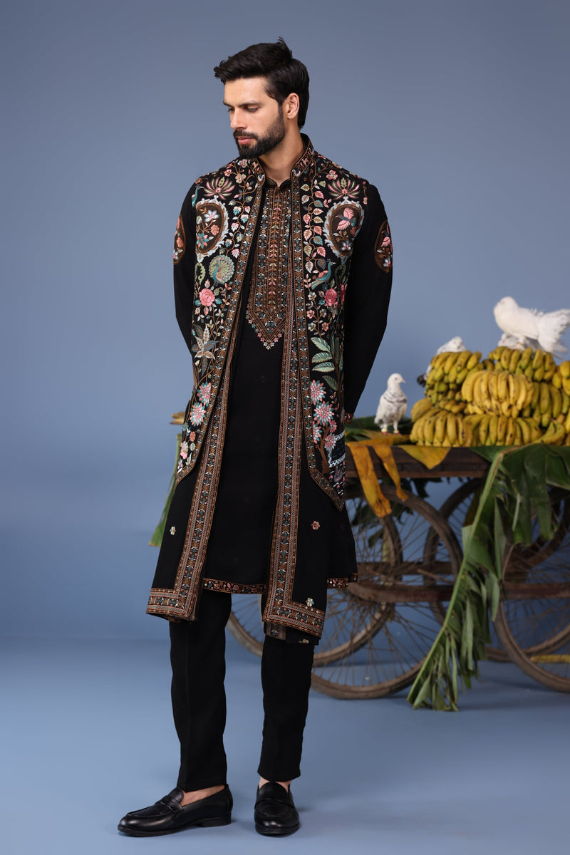 Rithvikk Dhanjani in Dawar Black Kurta Jacket Set