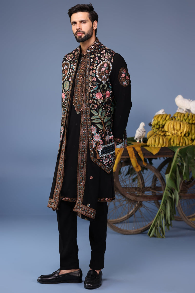 Rithvikk Dhanjani in Dawar Black Kurta Jacket Set