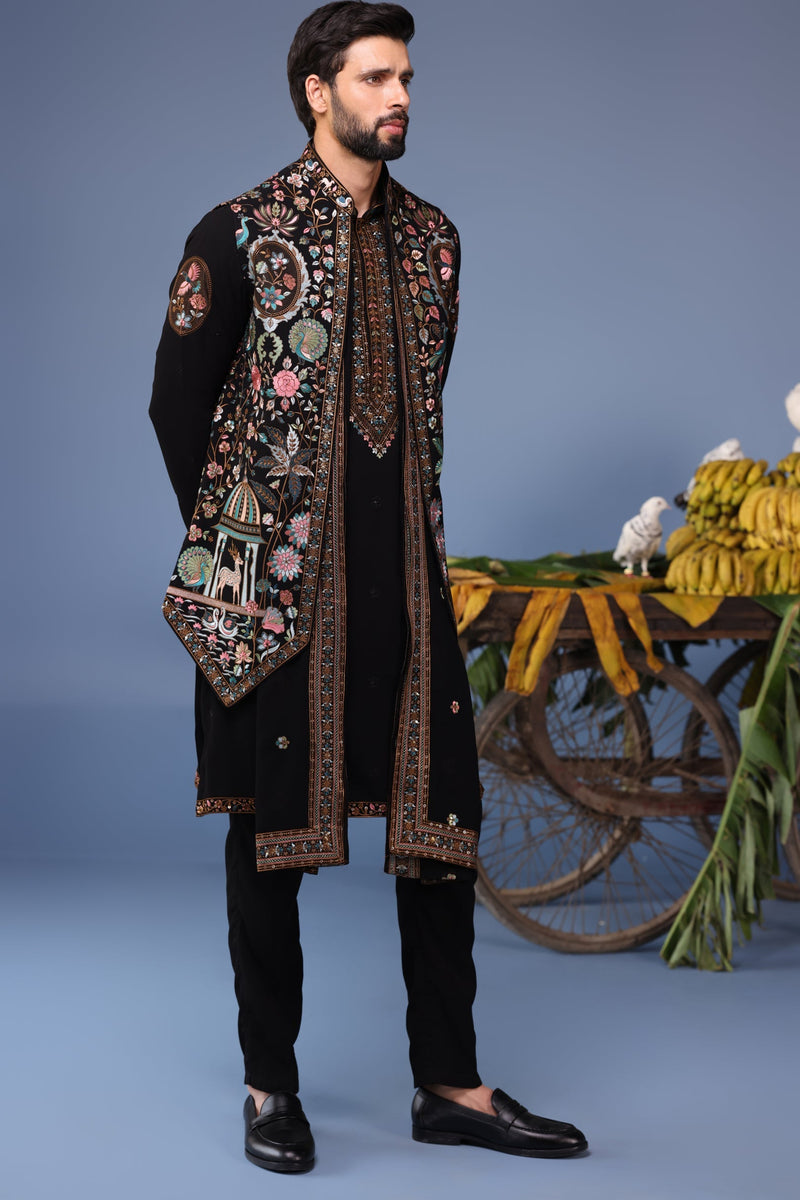 Rithvikk Dhanjani in Dawar Black Kurta Jacket Set