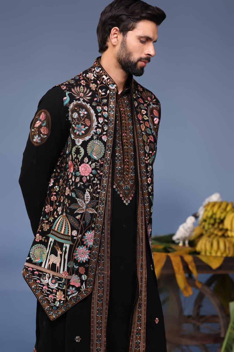 Rithvikk Dhanjani in Dawar Black Kurta Jacket Set