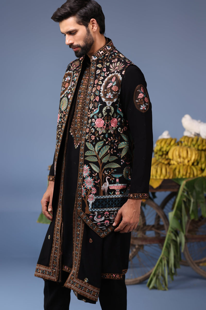 Rithvikk Dhanjani in Dawar Black Kurta Jacket Set