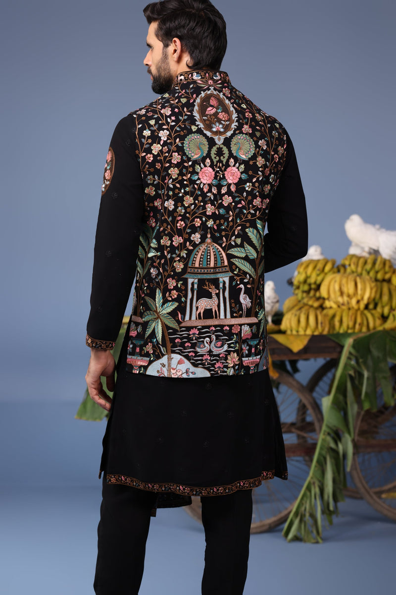 Rithvikk Dhanjani in Dawar Black Kurta Jacket Set