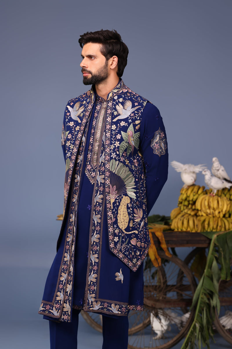 Aayushman Aman Maheshwari in Faiz Wild Grace Navy Blue Kurta Jacket Set