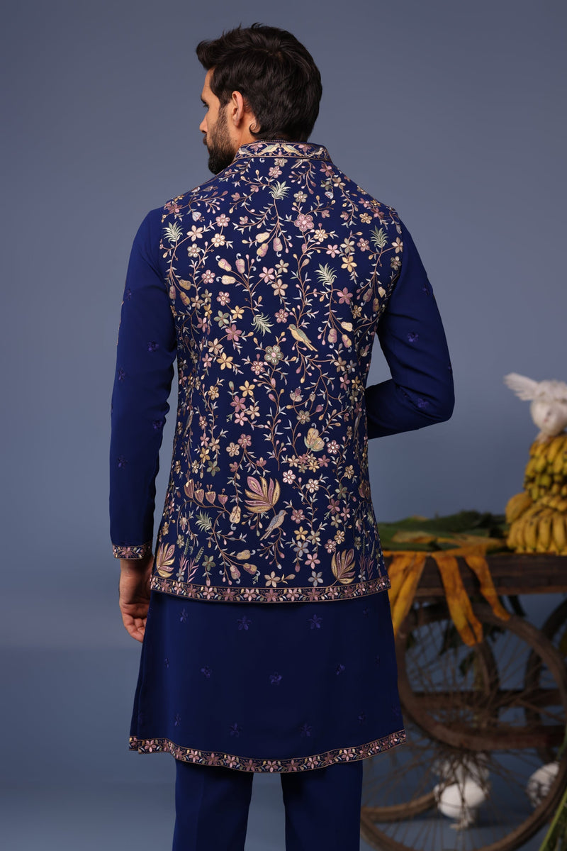 Aayushman Aman Maheshwari in Faiz Wild Grace Navy Blue Kurta Jacket Set