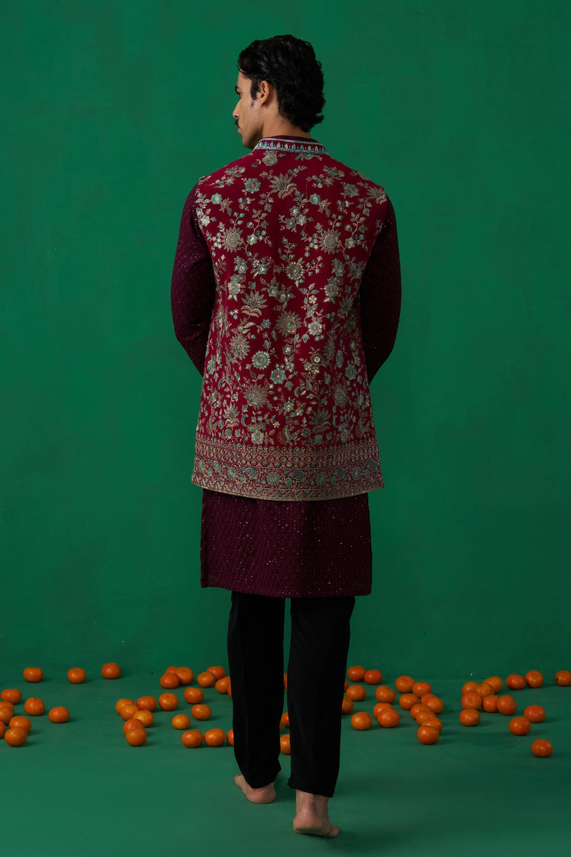 GULAB WINE KURTA JACKET SET